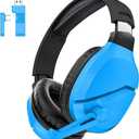 Wireless Gaming Headset with Noise Canceling Microphone for PS5, PC, PS4, 2.4G/Bluetooth Gaming Headphones with USB and Type-c Connector, Wired Mode for Controller - Blue
