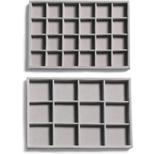 Frebeauty Stackable Velvet Jewelry Organizer Trays for Drawers Inserts Jewelry Storage Tray Display Case, Stud Earrings Bracelets Necklace Rings Trays for Women Girls(Set of 2)(Grey)