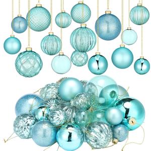 Liliful 24 Pcs Teal Glass Christmas Ball Ornaments Christmas Tree Decoration Hanging Balls Neutral Vintage Mercury Ornaments for Xmas Festival Home Wedding Holiday Farmhouse Party Decor, 1.57 Inch