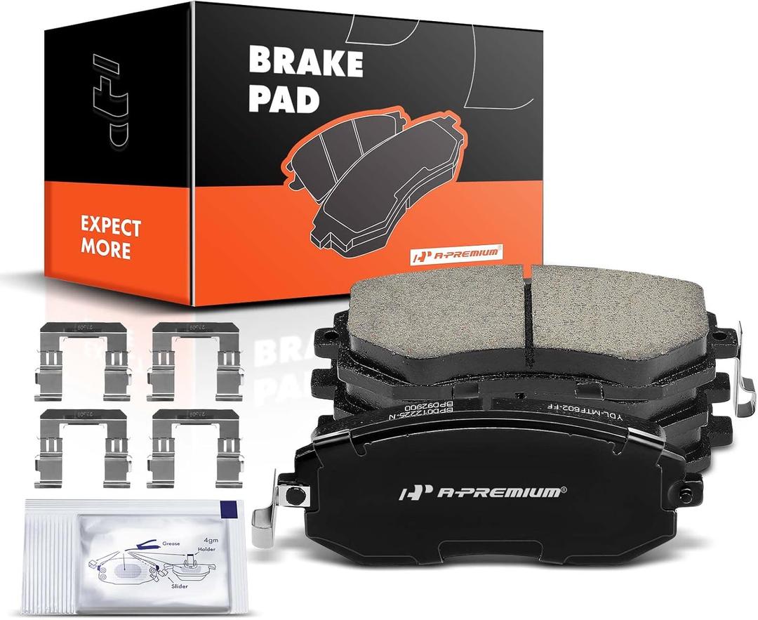A-Premium Front Ceramic Brake Pads Set Compatible with Subaru and Saab Models - Outback/Legacy/Impreza 2002-2013, Forester 2003-2013, Baja 2003-2006, 9-2X 2005-2006, with Hardware, 4-Pack