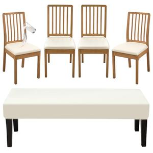 FUANGUI Dining Room Chair Covers Slipcovers Set of 4 with 1PC Bench Cover, Stretchable and Removable Slipcover for Kitchen, Living Room, Bedroom (Light Beige)