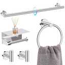 TQKAG 5 Piece Bathroom Towel Bar Holder Sets Polished Chrome Bathroom Hardware Set Stainless Steel Toilet Paper Holder with Shelf Bathroom Accessories Kit Wall Mounted