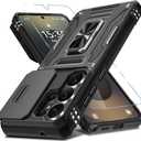 DEERLAMN Case for Samsung Galaxy S26 Ultra 6.9-Inch with Slide Camera Cover+Screen Protector(1 Pack), Rotated Ring Kickstand Military Grade Shockproof Protective Cover-Black