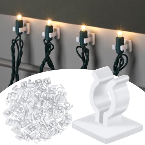 Menkxi 150 Pcs Mini Christmas Light Clips Outdoor Adhesive Wall Hanging Hooks for String Lights Waterproof Mini Christmas Light Gutter Clips for Walls Windows Eaves and Yards (White)