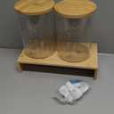 Glass Laundry Detergent Dispenser with Shelf & Bamboo Lid - 120 Oz Liquid Detergent, Laundry Soap & Fabric Softener Dispenser for Laundry Room Organization and Storage with 2 Cups & 8 Labels (White - Bamboo Rack)