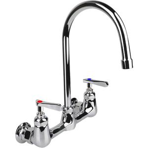 KWODE Wall Mount Faucet 8 Inch Center Commercial Kitchen Sink Faucet with 6" Gooseneck Swivel Spout 2 Handles Control Brass Contructed Chrome Finish