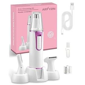 AREYZIN Nose Hair Trimmer for Men, Professional 3 in 1 Painless Rechargeable Ear and Nose Trimmer, IPX7 Waterproof, White