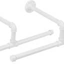 Industrial Pipe Clothes Rack Wall-Mounted, Multi-purpose Rustic Vintage Hanging Rod for Space-Saving Storage in Bedroom, Bathroom, and Laundry Room, 2 Pack (White)