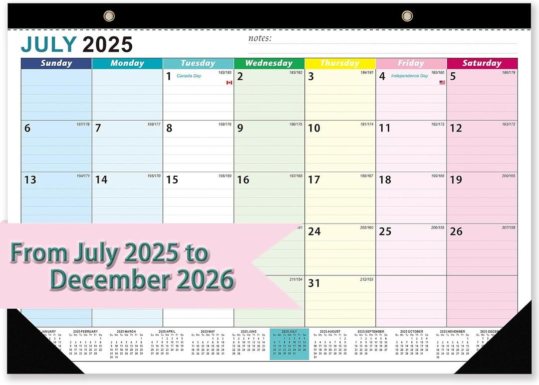 Desk Calendar 2025-2026, 18 Months Academic Calendar, Jul. 2025 - Dec. 2026, 17"  12" Desktop Calendar with Julian Date, Corner Protectors, Thick Paper for Home Office