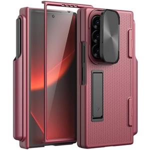 KJSK for Samsung Galaxy Z Fold 6 Case, with S Pen Holder, Built-in Hinge Protection & Screen Protector&Clamshell Camera Cover, Protective case for Z Fold 6(Flip-top Red)