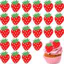 Strawberry Cake Toppers, 25 Pack Strawberry Cake Decorations Red Strawberry Theme Party Cupcake Picks Strawberry Birthday Decorations Fruit Theme Summer Berry Strawberry Party Decorations