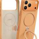 TORRAS Q3 Silicone 360 Spin for iPhone 17 Pro Case with Stand, Fit for MagSafe, Magnetic Ring Stand with Camera Control, Liquid Silicone Rubber Soft Phone Case for iPhone 17 Pro 6.3'', Pastel Orange