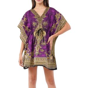 Divine threads Women’s Short Kimono Tunic Kaftan Plus Size Dashiki Caftan Summer Beach Wear, One-Size-Fits-All 35" Length, 60" Bust, 34" Shoulder