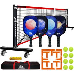 Hoverphenix Portable Pickleball Net Set, 22FT Regulation Size Pickle Ball Net with Paddle Set of 4, Pickleballs and Carry Bag, Easy Setup for Indoor Gym, Outdoor Court,Driveway, Backyard