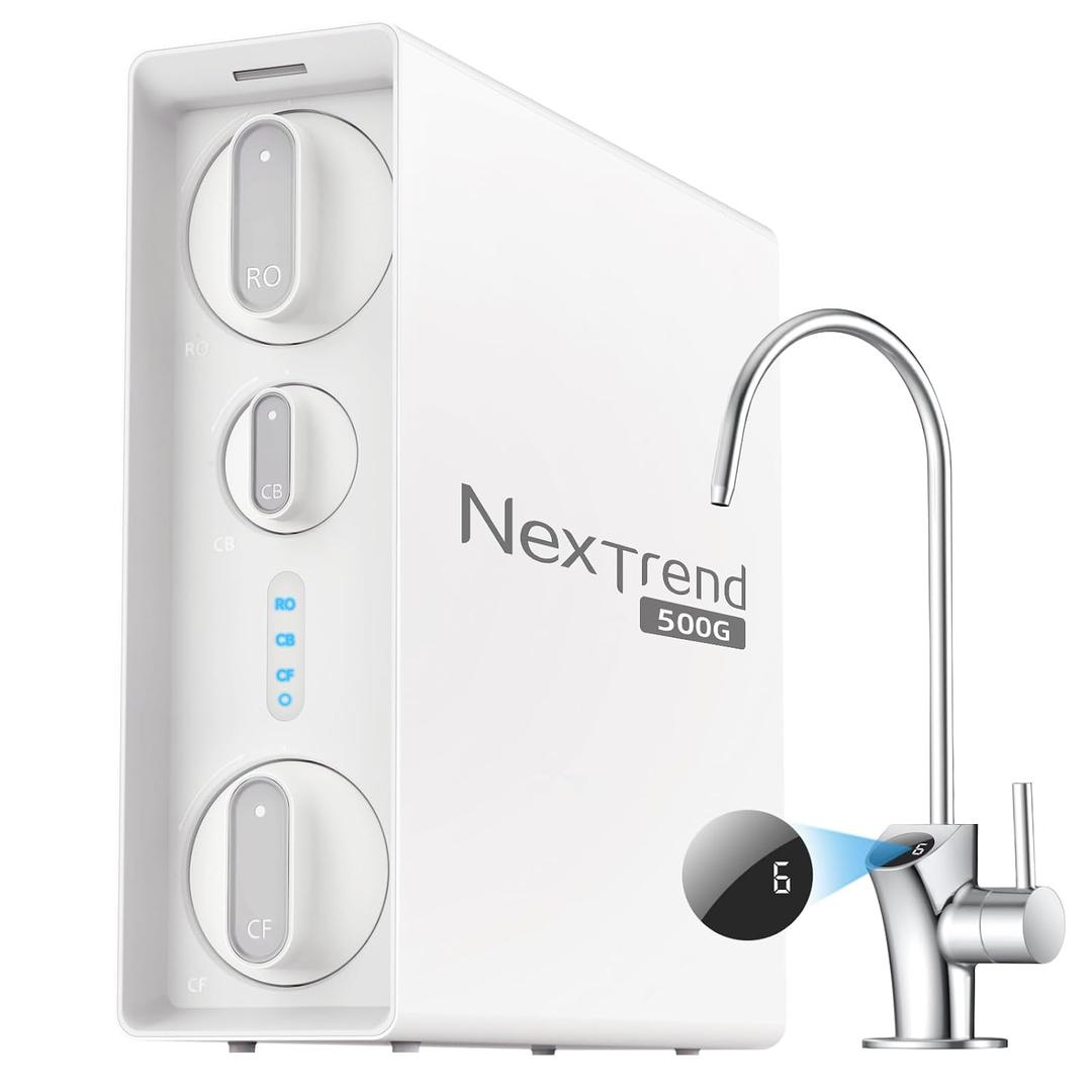 NexTrend Tankless Reverse Osmosis System: 600 GPD RO Water Filter Under Sink with Smart Faucet for Kitchen Sink 7-Stage Undersink Drinking Filtration Purifier for Whole Home Fluoride 2:1 NSF 58/372