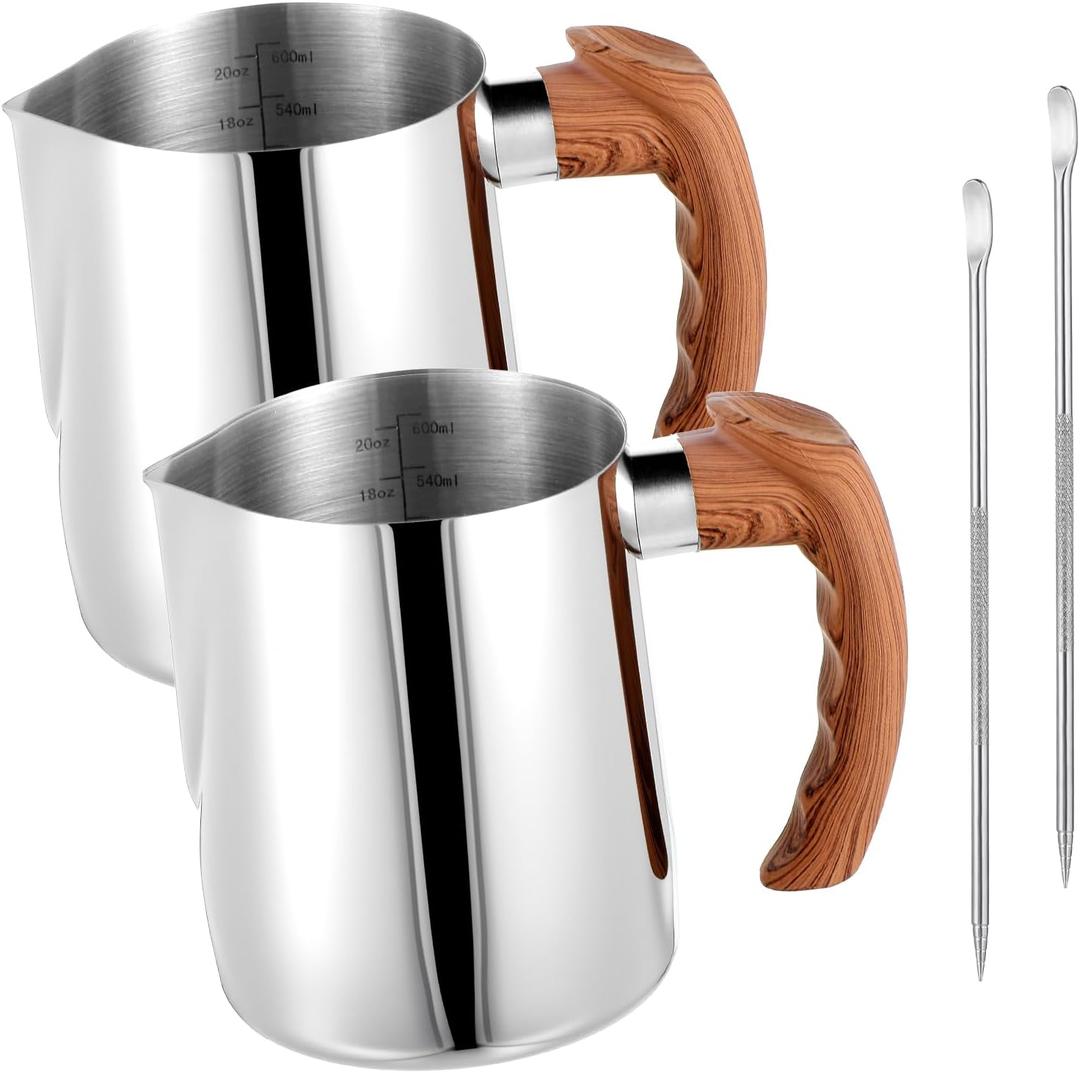 2 Pcs Stainless Steel Milk Frothing Pitcher - 20oz (600ml), Espresso Steaming Pitcher with Anti-scald Handle for Coffee, Cappuccino, Latte Art