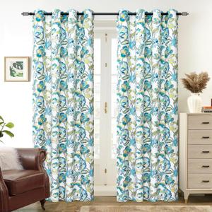 DriftAway Floral Blackout Seafoam Curtains 84 Inch Length for Living Room Bedroom 2 Panels Lined Grommet Window Drapes Thermal Rustic Farmhouse Classic America Style Curtains