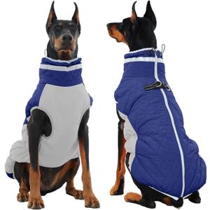 OUOBOB Dog Jackets for Large Dogs, Large Dog Winter Coat, Pet Cold Weather Coats, XXXL Pet Jacket with D-Ring, Waterproof Coat with Back Zipper, Snowsuit Labrador German Shepherd Doberman, Blue, XXXL