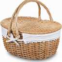 Wicker Picnic Basket with Lid and Handle Sturdy Woven Body with Washable Lining for Easter,Mother's Day,Outdoor Camping,Not Dyed