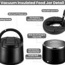 14oz Insulated Vacuum Food Jar with Buckle Lid,Soup Thermo for Hot Food Kids,Wide Mouth Leakproof Stainless Steel Lunch Container with Spoon-Black