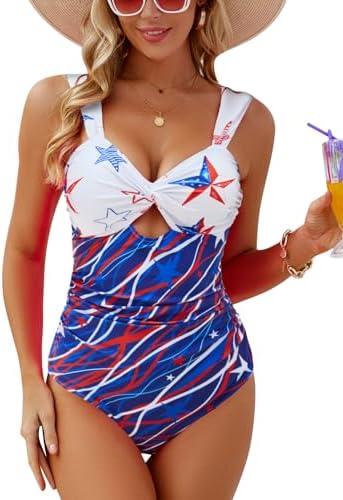VIMPUNEC American Flag Swimsuits for Women One Piece Tummy Control Bathing Suit 4th of July Swimwear M