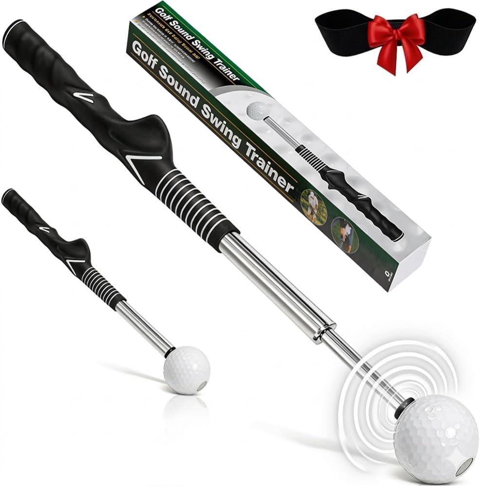 Retractable Golf Swing Trainer, Training Aid with Grip Trainer, Click Feedback for Tempo & Swing Mechanics, Weighted Indoor Practice Stick for Home Office, Gift for Men&Lady Beginners