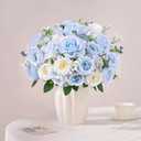 Yastouay 2 Bouquets Peonies Artificial Flowers, Mixed Light Blue & White Fake Peonies with Large Bloom, Silk Peony Flowers Faux Peony Bouquet for Wedding Centerpieces, Table, Vase & Home Decor