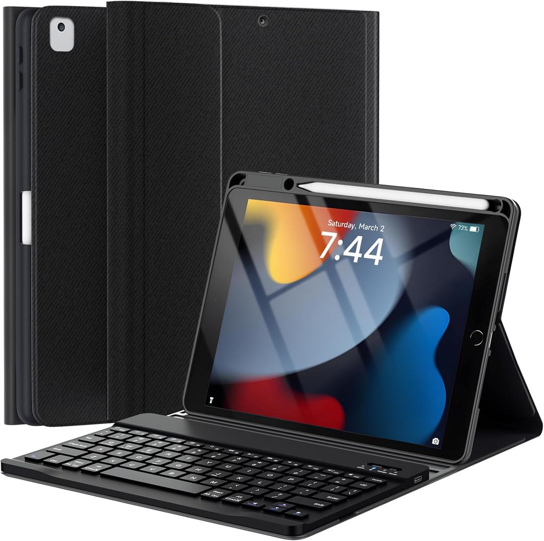 Generation Case with Keyboard 10.2'' - Wireless Keyboard Cover with Pencil Holder for iPad 9th/8th/7th Gen 10.2 inch, iPad Air 3rd Gen & iPad Pro 10.5" - Black
