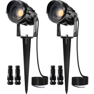 Low Voltage Landscape Lights with Connectors Outdoor: 7W 700LM LED Landscape Lighting for Tree Garden Yard Pathway | 12V 24V Warm White 3000K Spotlights | IP66 Waterproof | 2 Pack