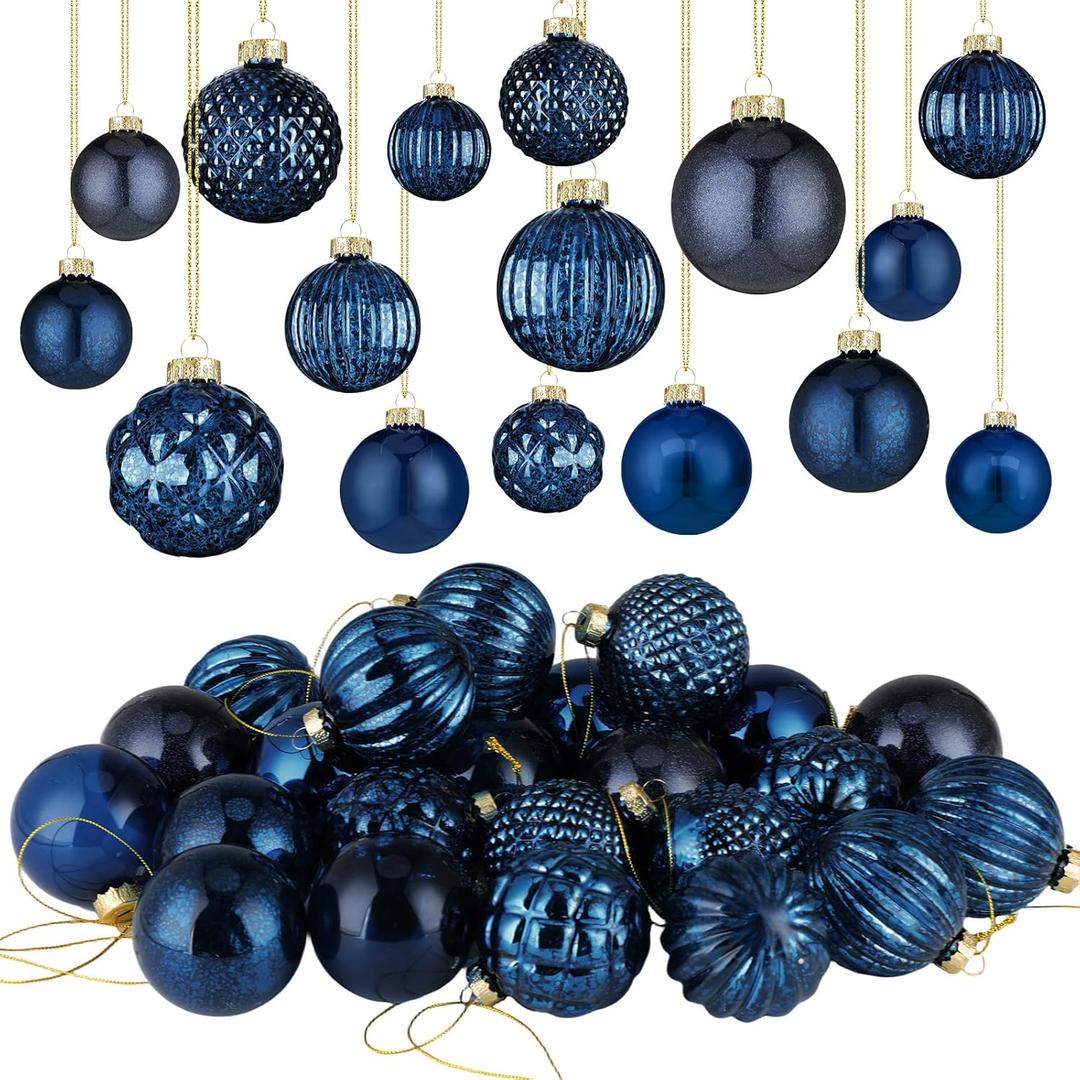 Liliful 24 Pcs Navy Blue Glass Christmas Ball Ornaments Christmas Tree Decoration Hanging Balls Neutral Vintage Mercury Ornament for Xmas Festival Home Wedding Holiday Farmhouse Party Decor, 2.36 Inch