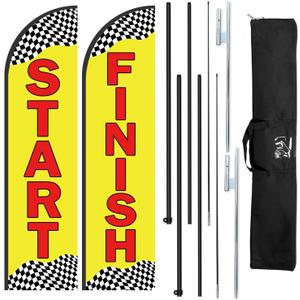 Start Finish Line Banner with Feather Flag Pole Kit for Races Marathons Special Events, 8 ft Advertising Flag 12 ft Flagpole with Ground Spike Packed in Travel Bag