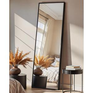 Full Length Mirror, Standing Large Floor Mirror with Aluminum Frame for Bedroom, Living Room, Bathroom(Black), Size: 56"L x 15"W