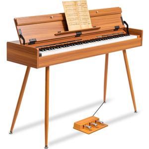 88 Key Weighted Digital Piano - Wooden Desk Electric Piano Transforms Between Desk and Vanity - Progressive Hammer-Action Keyboard, Perfect for Beginners with MIDI Functionality (1852 Brown)