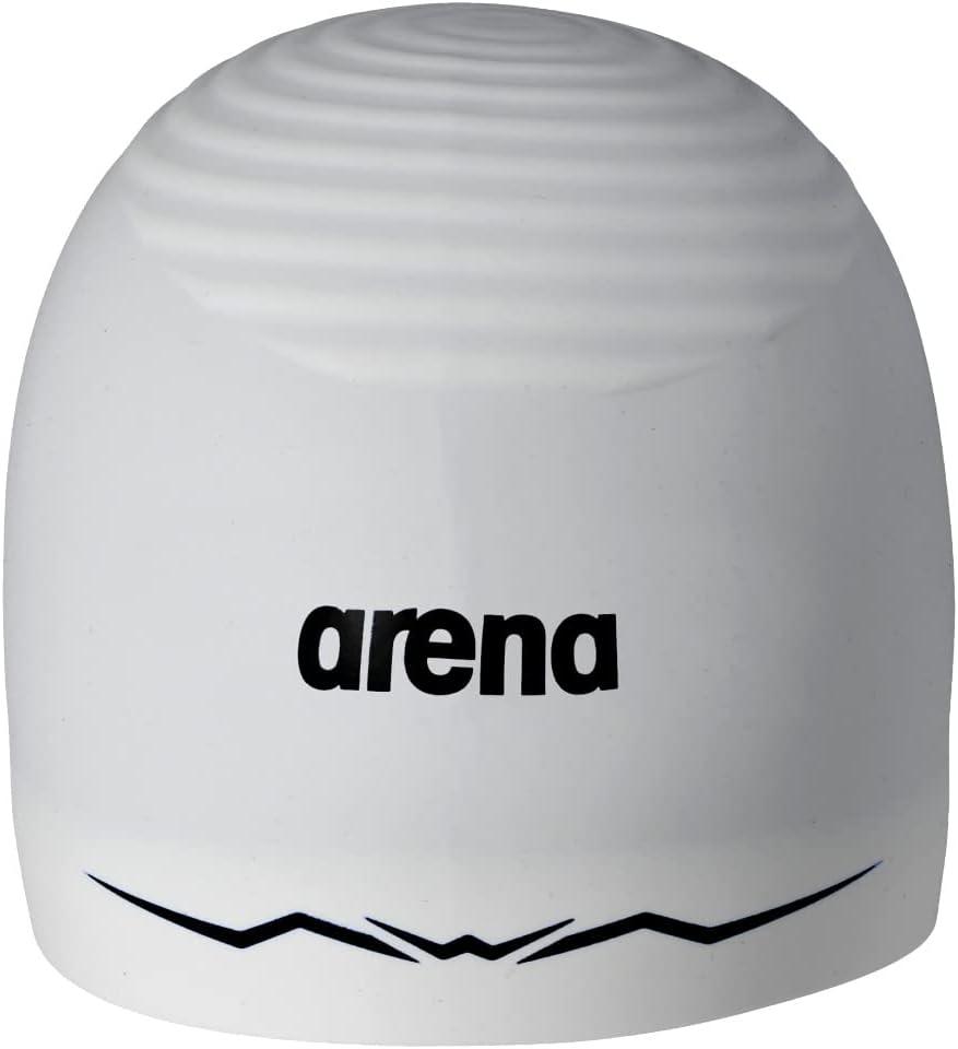 Arena Silicone Racing Swim Cap Men and Women Aquaforce Wave Hydrodynamic Performance Competitive Intensive Swimming (Medium, White)