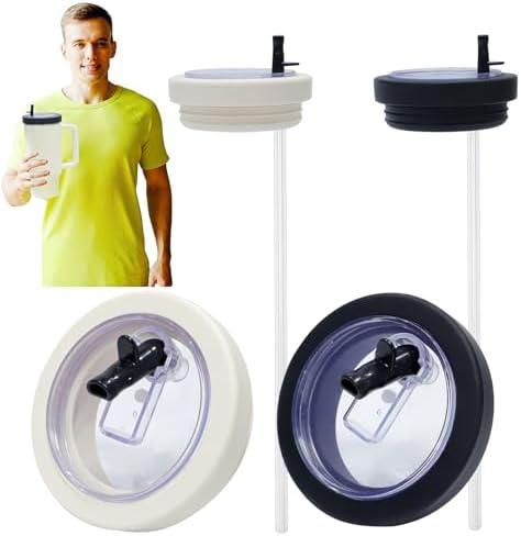 2PCS Flip Straw Replacement Lids for Stanley 40oz Tumbler, Leak-Proof and Spill-Proof Design, Compatible with Stanley Quencher 40oz Cup, Reusable Tumbler Cover Accessories(White & Black) 2 Pack