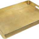 MAONAME Gold Decorative Tray with Handles, Foil Serving Tray for Ottoman, Rectangular Coffee Trays for Living Room, Bathroom, 16.7" L x 11.8" W x 1.6" H