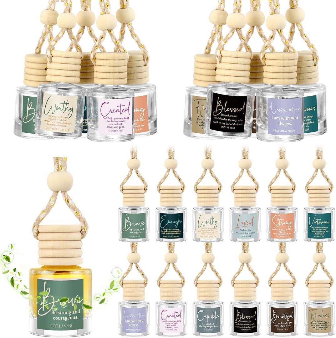 Pack of 36 Christian Gifts Bulk for Women Christian Car Diffusers Bottle for Essential Oils Empty Religious Hanging Car Air Fresheners Church Housekeeping Week Gifts for Women Men (Cylindrical)