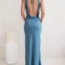 Women's 2026 Summer Satin Backless Elegant Dress for Wedding Guest Silk Sleeveless Cowl Neck Party Formal Maxi Dresses (Blue, XS)