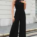 Gardenwed Women's Sleeveless Wide Leg Jumpsuit, Elegant Side Split High Waist Palazzo Pants Romper with Pockets Button Detail (Black, L)