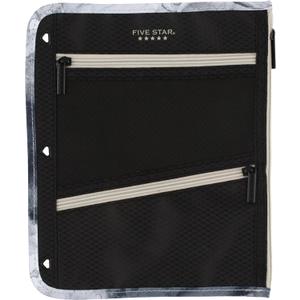 Five Star Pencil Pouch, Pen Case, 3-Pocket Zipper Pouch, Fits 3-Ring Binder, Storage Organizer for Classroom Supplies Earbuds Chargers Cables Makeup, Black/Grey (506420A-ECM), 11 x 9 inches