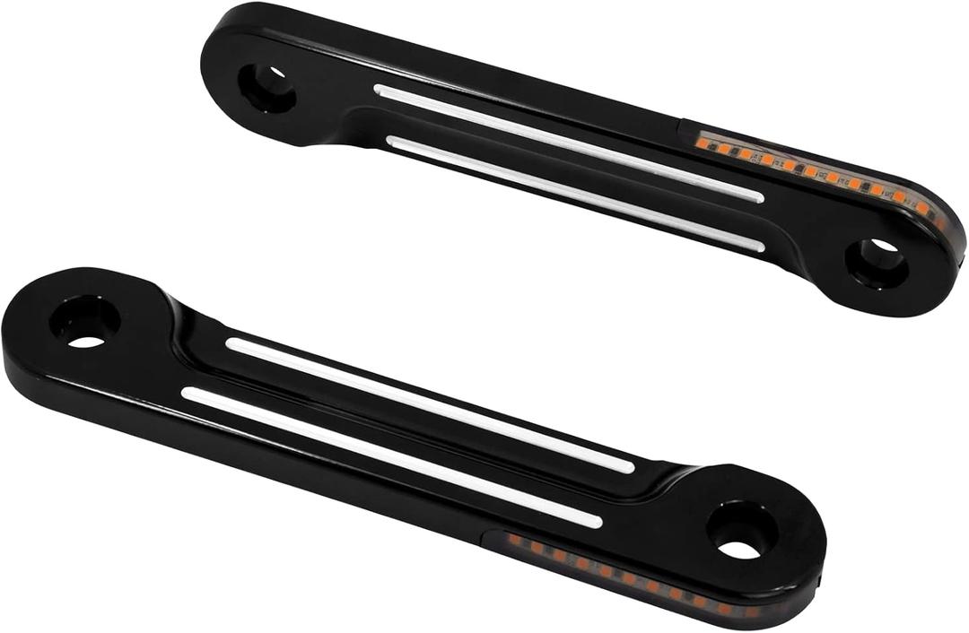 Motorcycle Front Flush Fork Turn Signals Brackets Shock absorber LED Side Lamp For Harley Touring Street Glide Road King 1998-2024 (Color: Black&White)