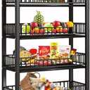 5 Tier Retail Display Rack, Snack Organizer Stand With Wheels & Hooks, Candy Potato Chip Metal Wire Display Shelf Cart for Supermarket and Home Kitchen, Black (23.6x10.6x67in)