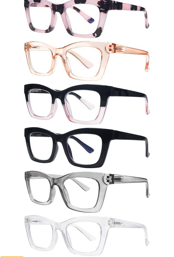 SIGVAN 6 Pack Oprah Style Reading Glasses Blue Light Blocking Square Computer Spring Hinge Readers for Women, 2.5