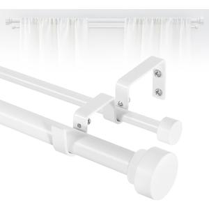 TANGWIN White Double Curtain Rods for windows 36 to 88: Adjustable Heavy Duty Double Curtain Rod for Bedroom Living Room, 1Inch Pure White Iron Moden Decorative Telescopic Dual Drapery Rod Easy Install
