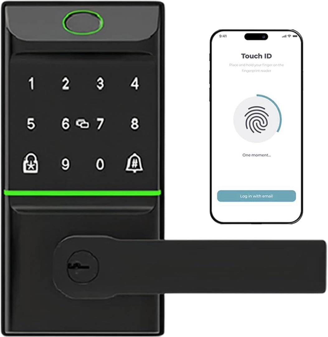 Keyless Smart Door Lock with Biometric Fingerprint, Passcode, IC Card & Key Unlock | Bluetooth & Wi-Fi (Gateway/Hub Required) Remote Access via Tuya App | Weatherproof, Easy DIY Installation