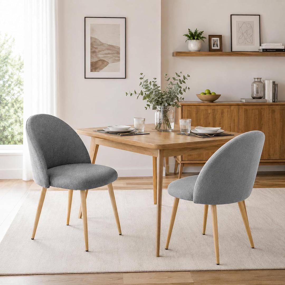 Modern Dining Chairs Set of 2, Upholstered Linen Fabric Kitchen Chairs Mid Century with Sturdy Metal Legs, Kitchen Side Chairs for Dining Room & Living Room, Vanity, Apartment, Home Bar, Grey
