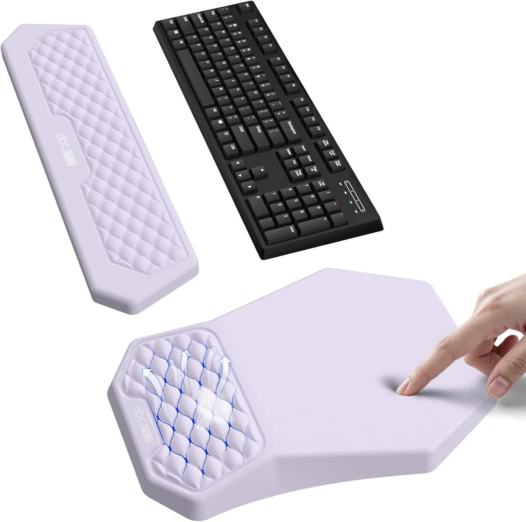 Ergonomic Mouse Pad and Keyboard Wrist Rest Support Set, Massage Design Mousepad for Carpal Tunnel Pain Relief, Memory Foam, Non-Slip PU Base for Computer Desk, Purple