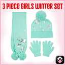 PEAK 2 PEAK Girls 3-Piece Beanie Hat, Scarf & Glove Set  Warm Winter Matching Accessories with Pom-Poms (Foil Stars)