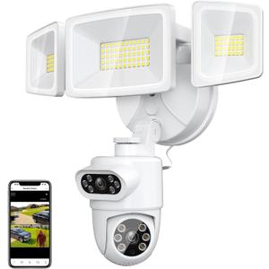 Onforu Dual Lens Security Camera Floodlight Outdoor, 4MP Smart Flood Light Surveillance Camera Wired, 360View Auto Tracking, 5500LM Motion Detection Flood Lighting Dual Cam, Night Vision, 2-Way Audio (White)