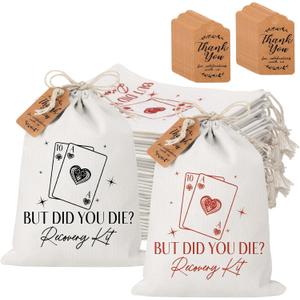 SATINIOR 24 Set Hangover Recovery Kit Bags 5'' x 7'' Vegas Wedding Hangover Survival Kit with Thank You Card and Drawstring for Bachelorette Bridal Shower Wedding Bridesmaid Gifts